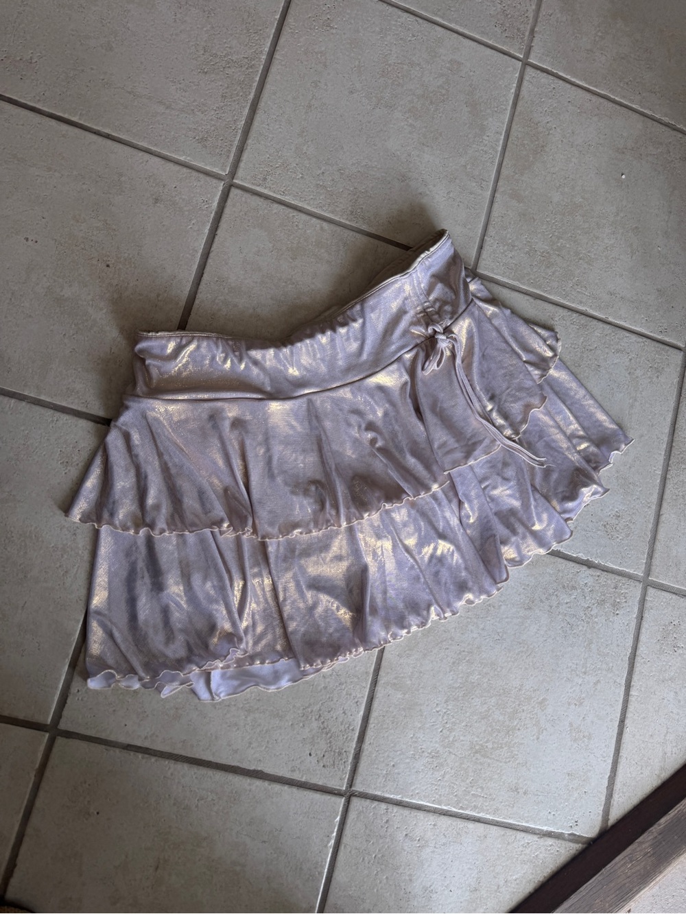 Iridescent Lavender Ruffle Mini Skirt with Side Tie